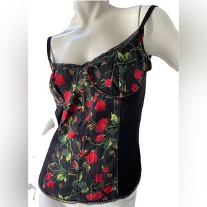 Dolce & Gabbana D&G Vintage Silk Rose Print Corset Tank Top with Underwire Bra
